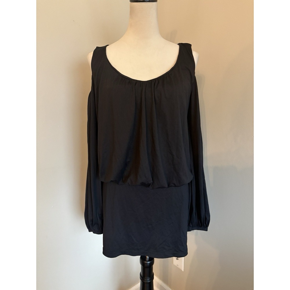 Susana Monaco Black Cold Shoulder Blouson Mini Dress Size Medium M Supplex USA